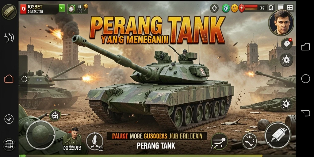 Screenshot antarmuka permainan IOSBET menunjukkan aksi pertarungan tank yang seru.