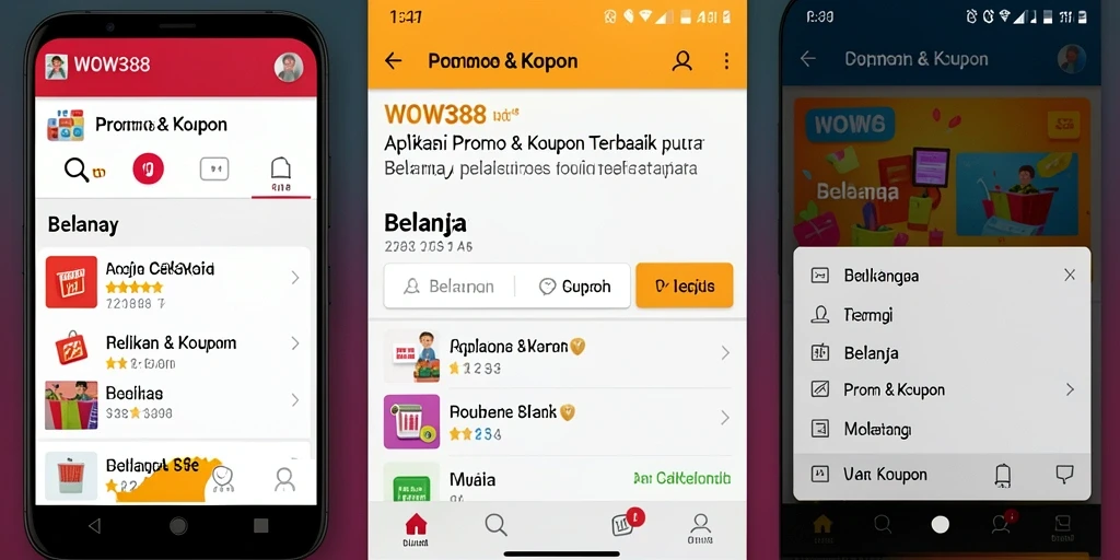 Antarmuka WOW388 menampilkan berbagai kupon dan promo menarik.